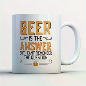 1pc "Beer Is The Answer" Humorous 11oz White Ceramic Coffee Mug - Insulated, Hand-Wash Only - Perfect for Beer