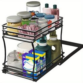 Medium Double-walled Sink Push-pull Basket (Color: Black)