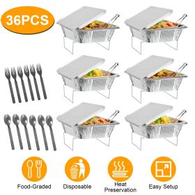 36Pcs Disposable Chafing Dish Buffet Set Food Warmers For Party Buffet Server Catering Supplies With Covers Utensils Half Size Food Pans For Part (Color: Silver)