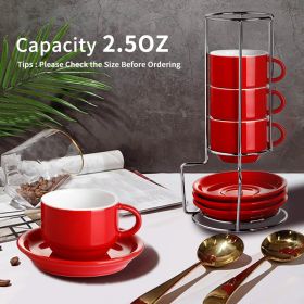 4-ounce Ceramic Stackable Espresso Cup With Sauce And Metal Holder (Color: Red)