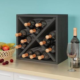 Stackable 12-Bottle Wine Rack in Wood Finish (Color: Charcoal Black)