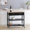 Modern  Kitchen Island Cart with Wood Top 2 Drawers and 2 Bottom Shelves