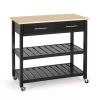 Modern  Kitchen Island Cart with Wood Top 2 Drawers and 2 Bottom Shelves