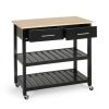 Modern  Kitchen Island Cart with Wood Top 2 Drawers and 2 Bottom Shelves