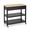 Modern  Kitchen Island Cart with Wood Top 2 Drawers and 2 Bottom Shelves
