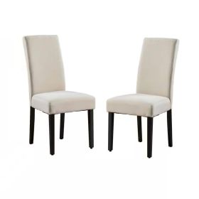 Set of 2 Modern Fabric Upholstered Dining Chair with Black Wood Legs (Color: Beige Cream)