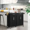 Kitchen Cart Island with Stainless Steel Top 2 Drawers and Cabinet