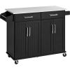 Kitchen Cart Island with Stainless Steel Top 2 Drawers and Cabinet
