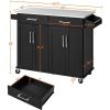 Kitchen Cart Island with Stainless Steel Top 2 Drawers and Cabinet