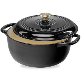 9 Quart Large Enamel Cast-Iron Dutch Oven Kitchen Cookware (Color: Black)