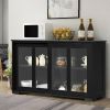 Wood Buffet Kitchen Dining Sideboard Storage Cabinet w/ Glass Sliding Door