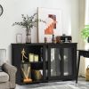 Wood Buffet Kitchen Dining Sideboard Storage Cabinet w/ Glass Sliding Door