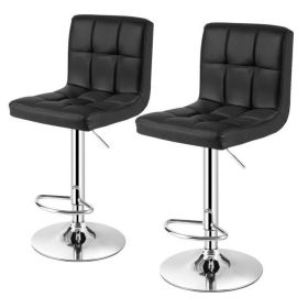 Set of 2 Modern Adjustable Height Bar Stool with  PU Leather Swivel Seat (Color: Black)