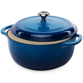 7 Quart Large Enamel Cast-Iron Dutch Oven Kitchen Cookware (Color: Blue)