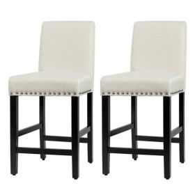 Set of 2 Modern Kitchen Dining Barstools w/ Black Wood Legs and  Linen Seat (Color: Beige)