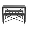 Modern 3-Piece Dining Set - Metal Frame Wood Top Table and 2 Bench Chairs