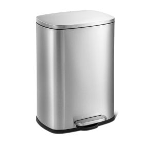 13 Gallon Stainless Steel Kitchen Trash Can with Step Open Lid (Color: Brushed)
