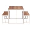 Modern 3-Piece Dining Set - Metal Frame Wood Top Table and 2 Bench Chairs