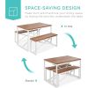 Modern 3-Piece Dining Set - Metal Frame Wood Top Table and 2 Bench Chairs