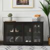 Wood Buffet Kitchen Dining Sideboard Storage Cabinet w/ Glass Sliding Door