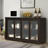 Wood Buffet Kitchen Dining Sideboard Storage Cabinet w/ Glass Sliding Door