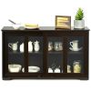 Wood Buffet Kitchen Dining Sideboard Storage Cabinet w/ Glass Sliding Door