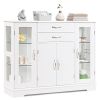 Wood Buffet Sideboard Cabinet with Glass Display Doors