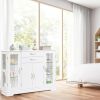 Wood Buffet Sideboard Cabinet with Glass Display Doors