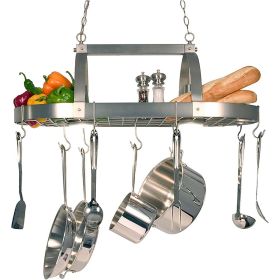 Rustic 2 Light 10 Hook Ceiling Mounted Hanging Pot Rack (Color: Brushed Nickle)