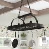 Rustic 2 Light 10 Hook Ceiling Mounted Hanging Pot Rack