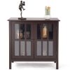 Wood Sideboard Buffet Cabinet with Glass Panel Doors