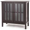 Wood Sideboard Buffet Cabinet with Glass Panel Doors