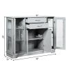 Wood Buffet Sideboard Cabinet with Glass Display Doors