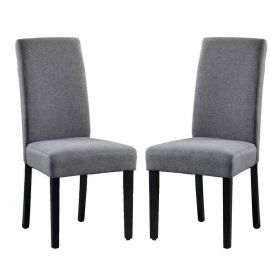 Set of 2 Modern Fabric Upholstered Dining Chair with Black Wood Legs (Color: Grey)