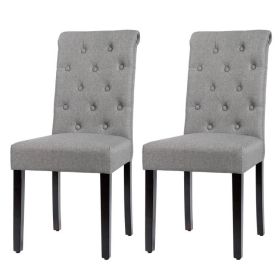 Set of 2  Linen Button Tufted Dining Chair with Wood Legs (Color: Grey)