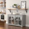 Wood Buffet Kitchen Dining Sideboard Storage Cabinet w/ Glass Sliding Door