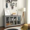 Wood Buffet Kitchen Dining Sideboard Storage Cabinet w/ Glass Sliding Door