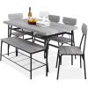 Modern 6-Piece Dining Set with Wood Top Table 4 Chairs and Storage Bench