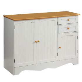 White Sideboard Buffet Cabinet with Finish Top and Knobs (Color: Light Wood)