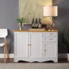 White Sideboard Buffet Cabinet with Finish Top and Knobs