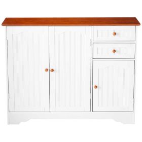 White Sideboard Buffet Cabinet with Finish Top and Knobs (Color: Walnut)