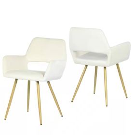 Set of 2 Modern Upholstered Dining Chair with Gold Metal Legs (Color: Ivory Velvet)