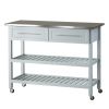 Rolling Kitchen Island 2 Drawers Storage with Stainless Steel Top