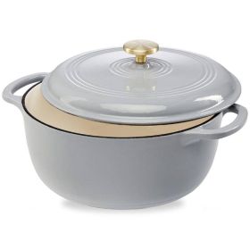 9 Quart Large Enamel Cast-Iron Dutch Oven Kitchen Cookware (Color: Light Grey)