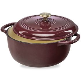 7 Quart Large Enamel Cast-Iron Dutch Oven Kitchen Cookware (Color: Maroon Cabernet Red)