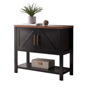 Modern 2 Drawer Wooden Storage Console Table (Color: Black/Walnut)