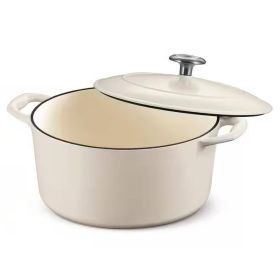 Round 5.5 Quart Enameled Oven Safe Cast Iron Dutch Oven with Lid (Color: White Beige)