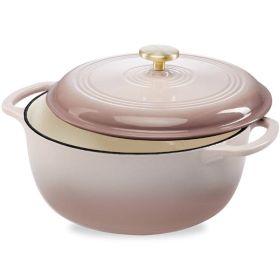 6 Quart Large Enamel Cast-Iron Dutch Oven Kitchen Cookware (Color: Pink Beige Off-White)