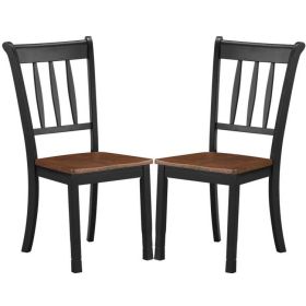 Set of 2 Solid Wood  Mission Style Armless Dining Chair with Brown Seat (Color: Black)