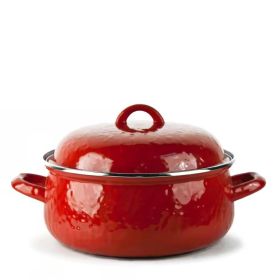 4-Quart  Porcelain-Coated Steel Dutch Oven with Lid and Stainless Steel Trim (Color: Red)
